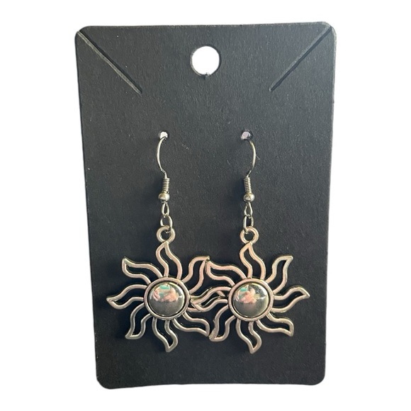 Silver Sun Drop Earrings - Picture 3 of 7